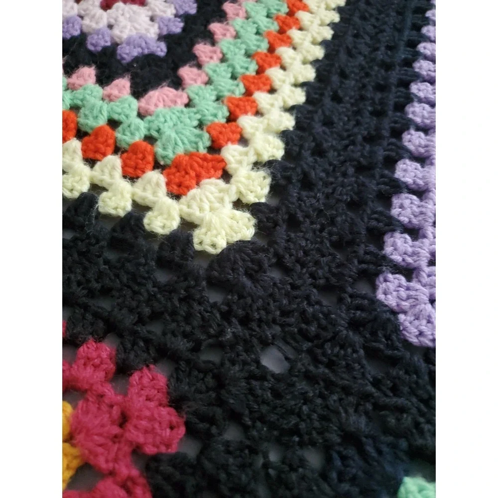 Handcrafted Crochet Granny Square Afghan Blanket Throw 48x72 colorful VTG